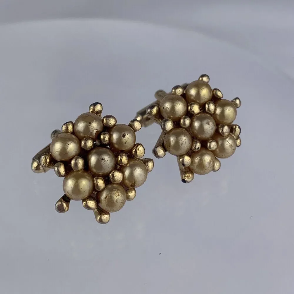 Ivory Faux Pearl Cluster Gold Tone Cufflinks Statement Formal Vintage